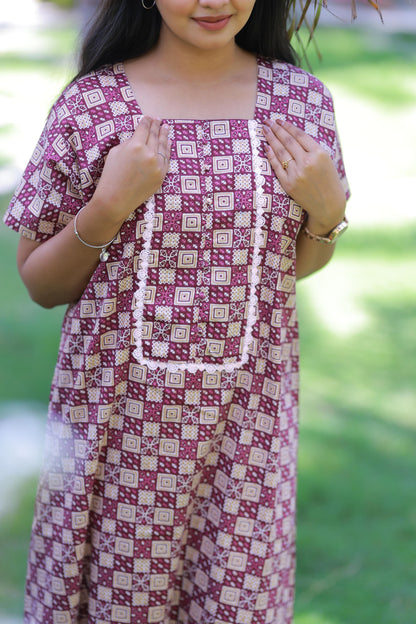 Purple With Sandal Lace Model Without Zip Nighty