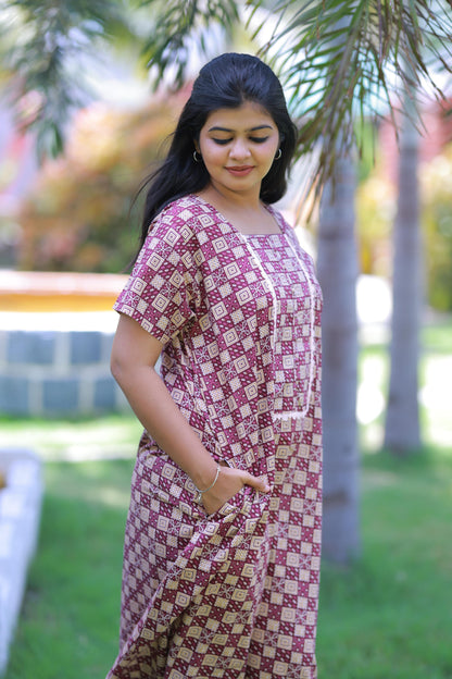 Purple With Sandal Lace Model Without Zip Nighty