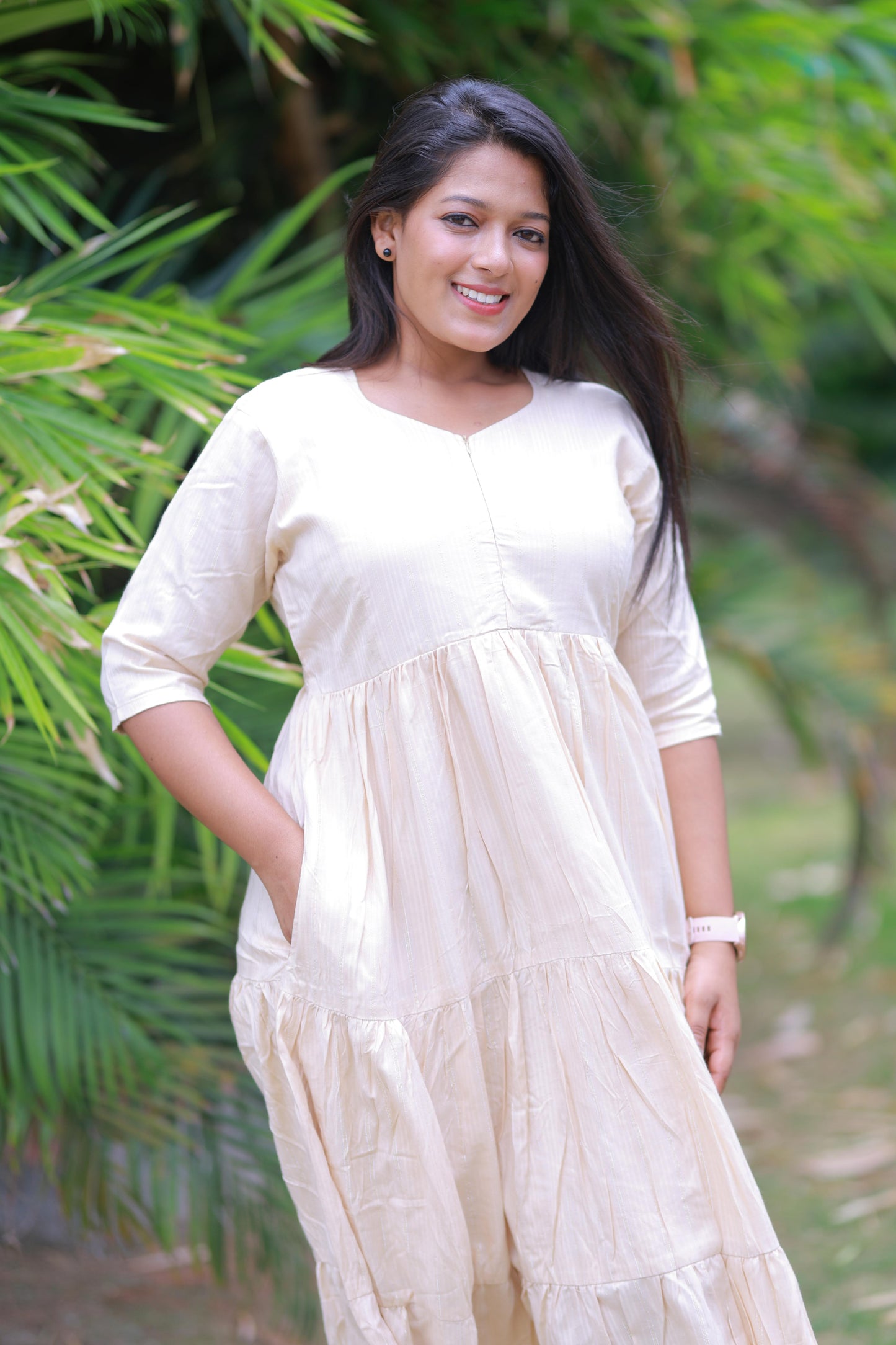 Sandal Colour double layer frock with center zip