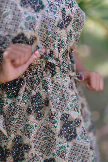 Brown With Green Kalamkari Design kaftan with feeding Side zip