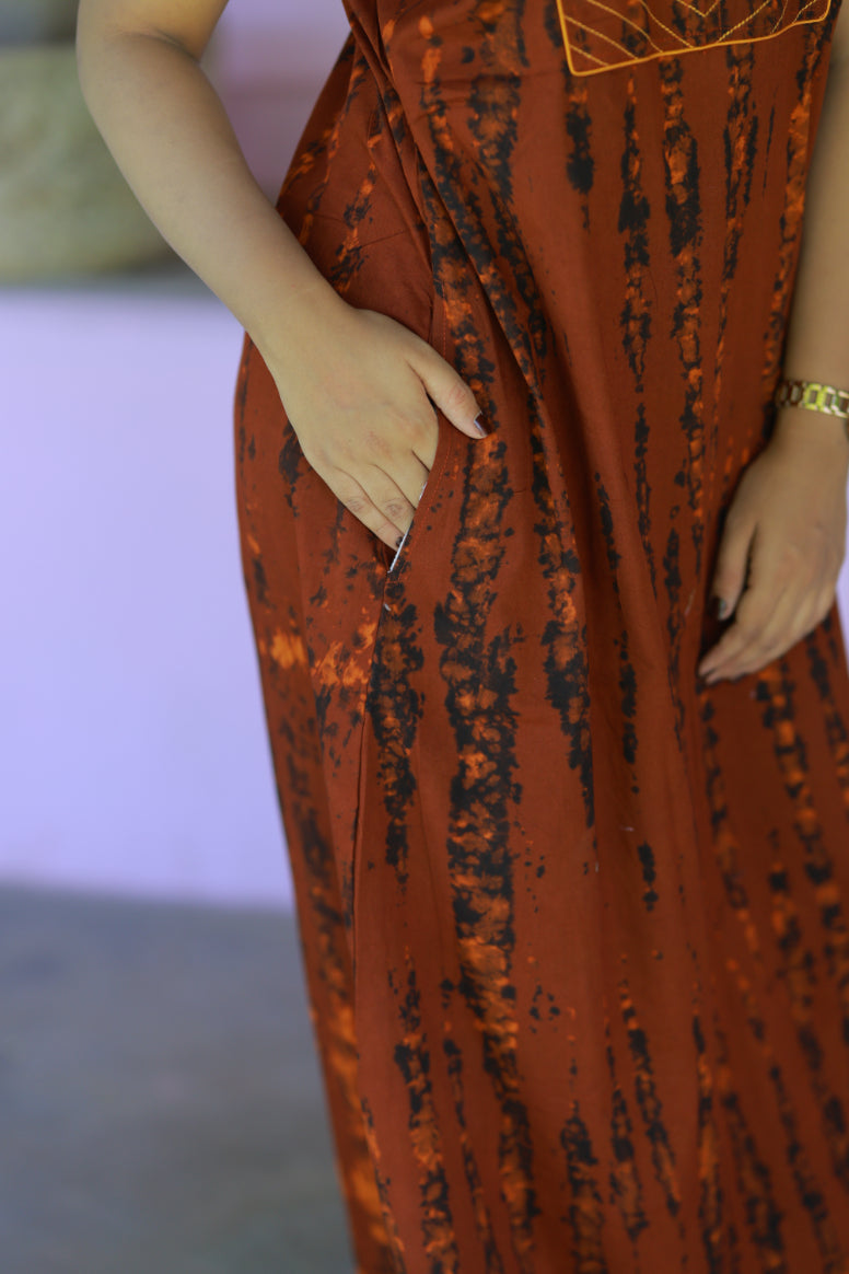 Brown With Black Tie and Dye  Design Pyping Zip Nighty