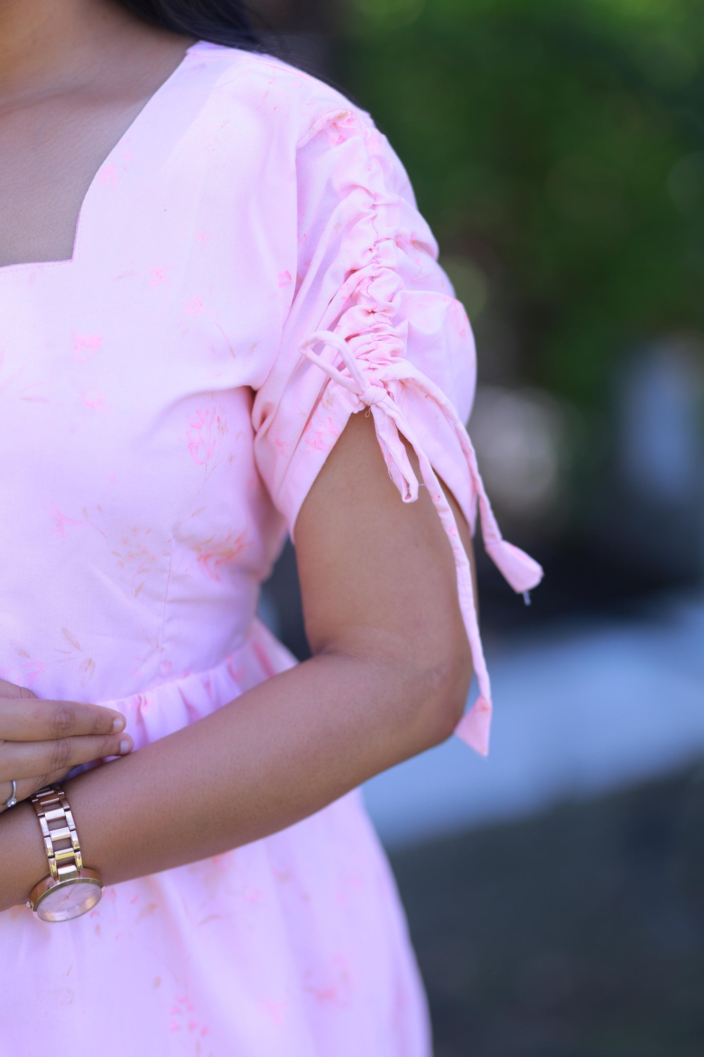 Light Pink elephant design With Flower double layer frock with center zip