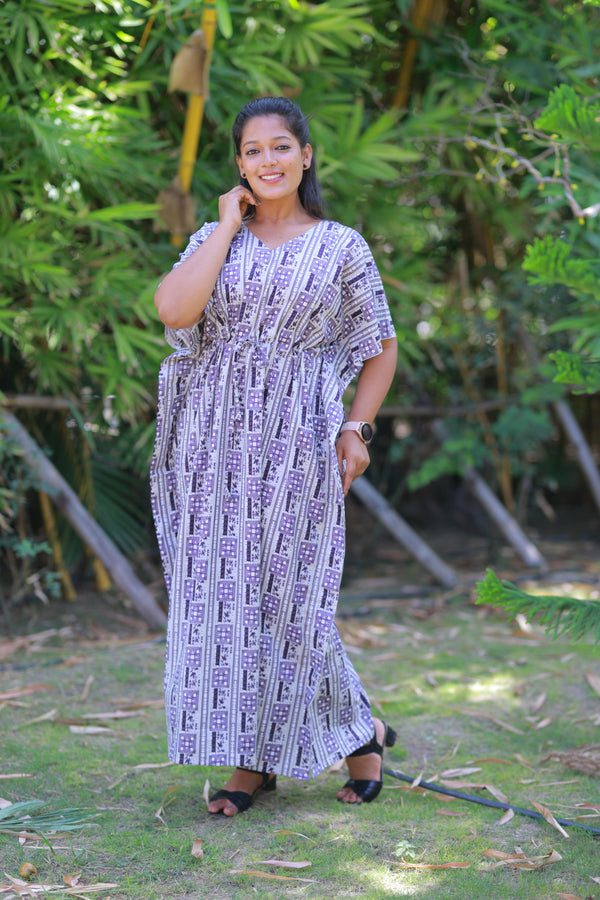 Gray With Purple kaftan with feeding side zip