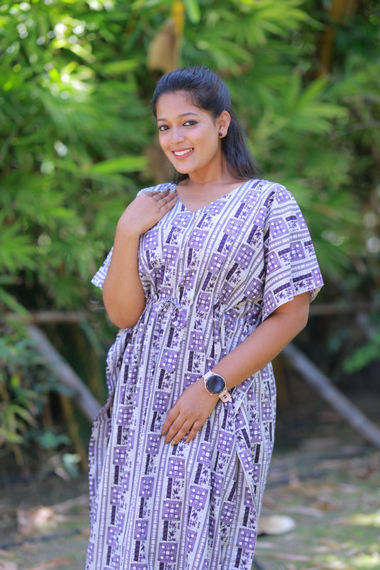 Gray With Purple kaftan with feeding side zip