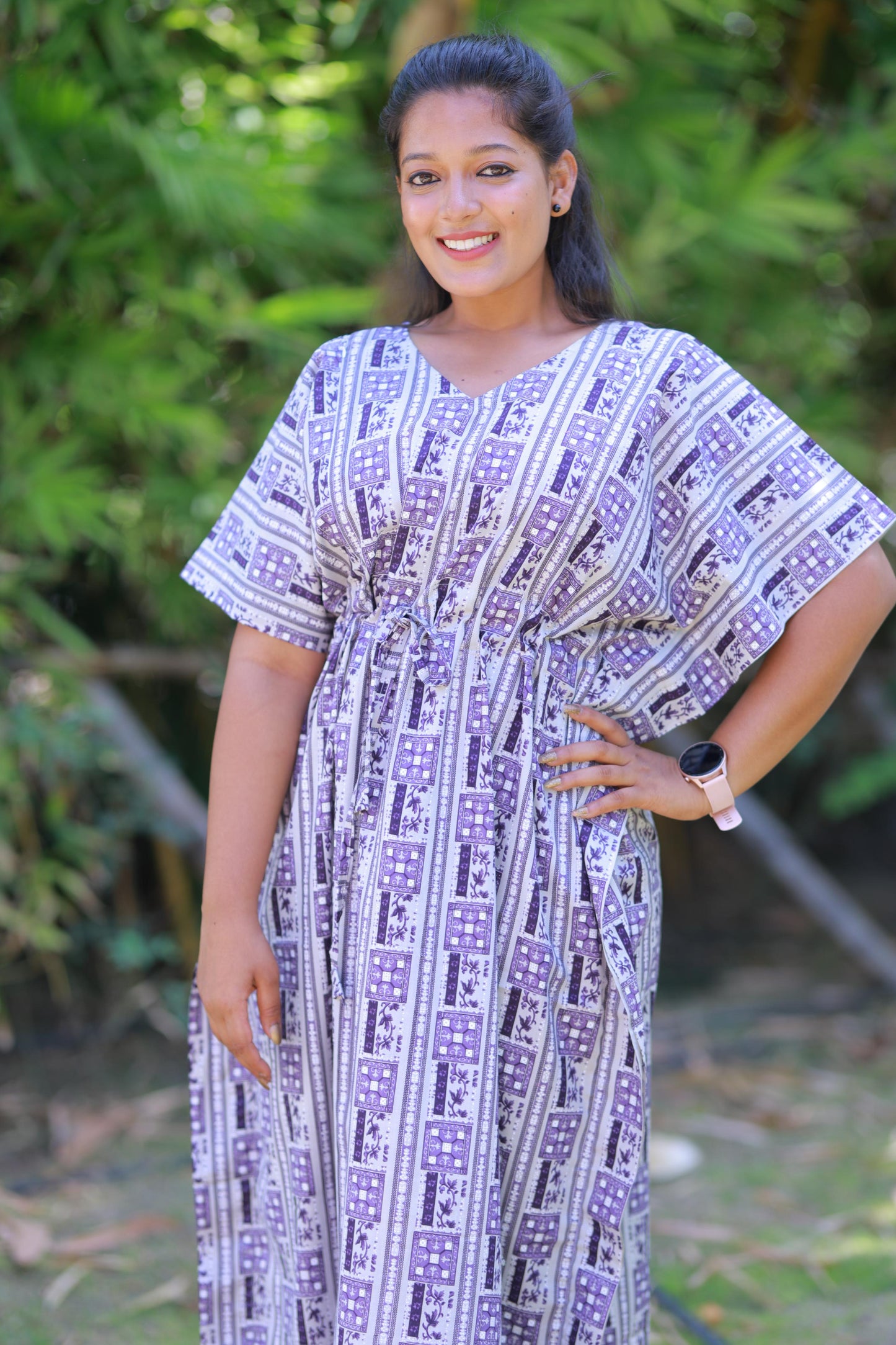 Gray With Purple kaftan with feeding side zip