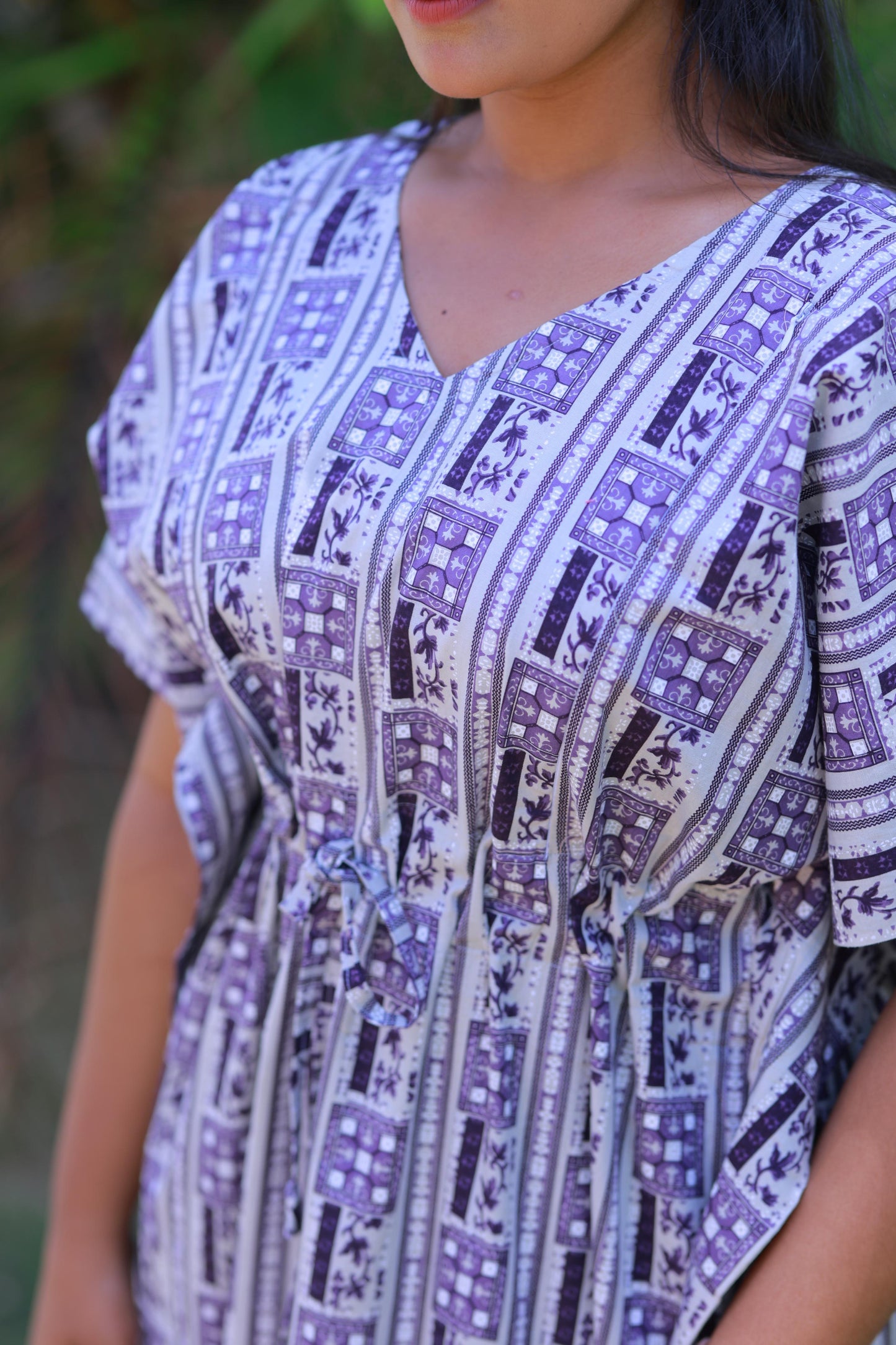 Gray With Purple kaftan with feeding side zip