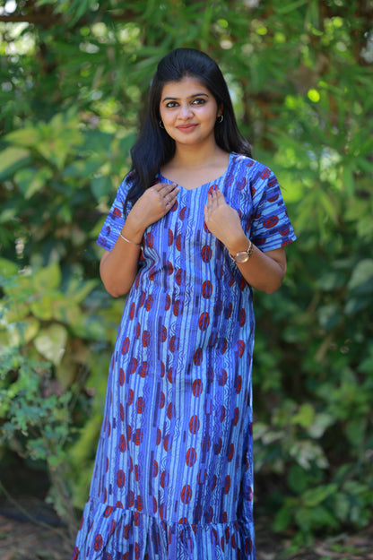 Drak Purple With Blue Midi gown Nighty