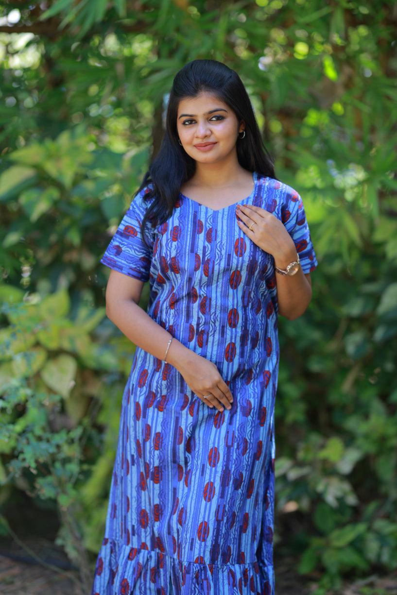 Drak Purple With Blue Midi gown Nighty