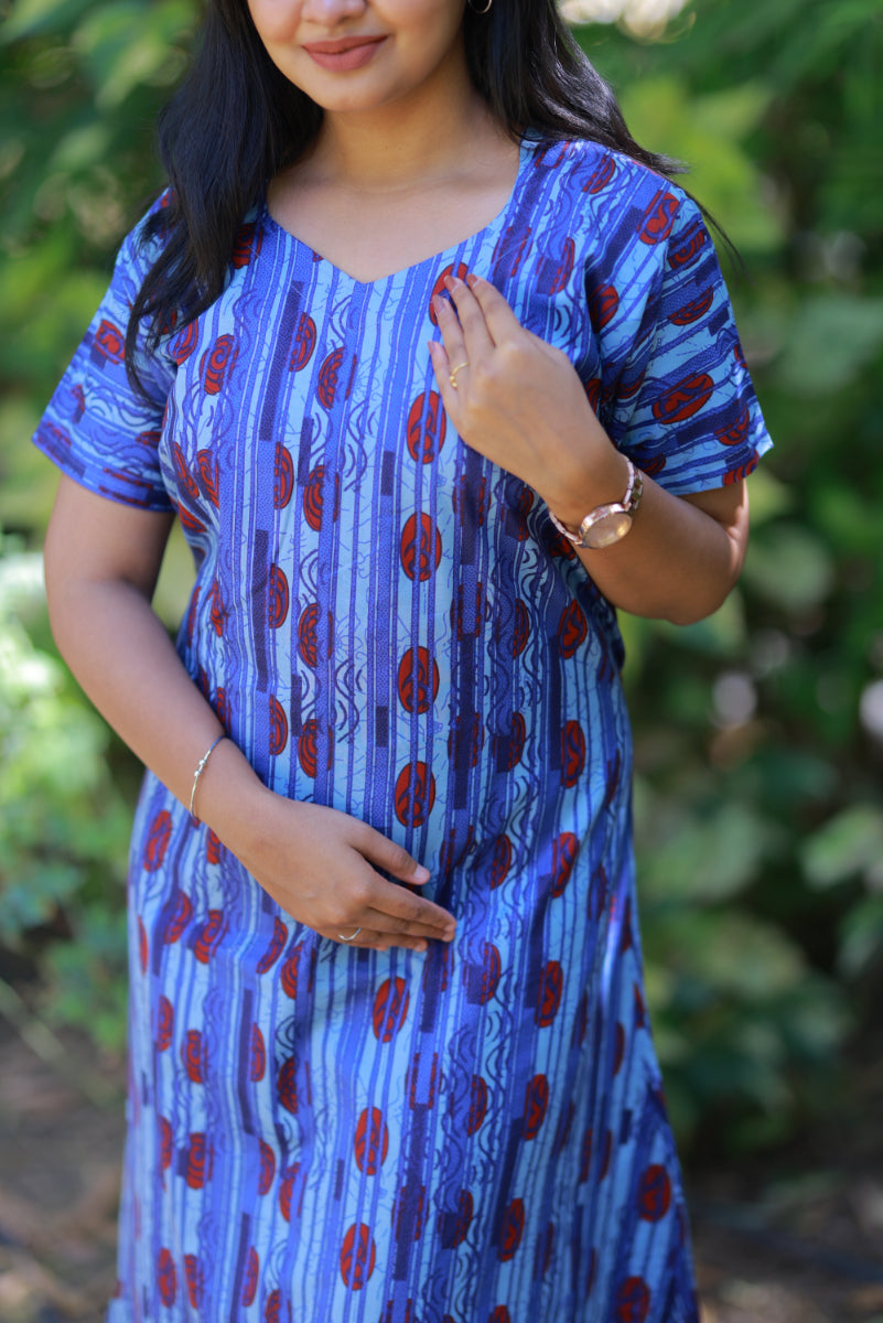 Drak Purple With Blue Midi gown Nighty