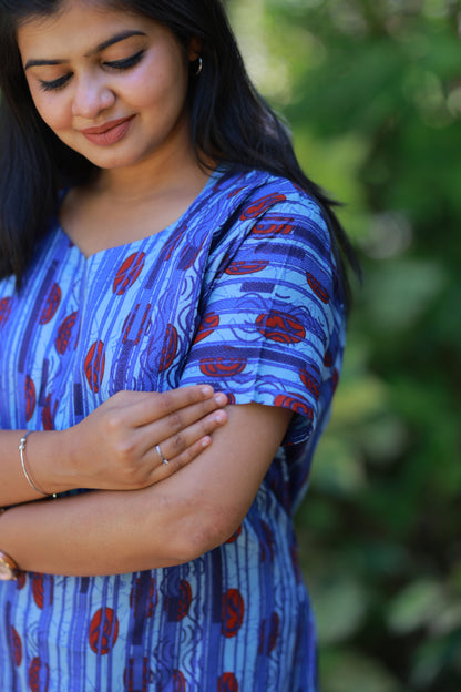 Drak Purple With Blue Midi gown Nighty