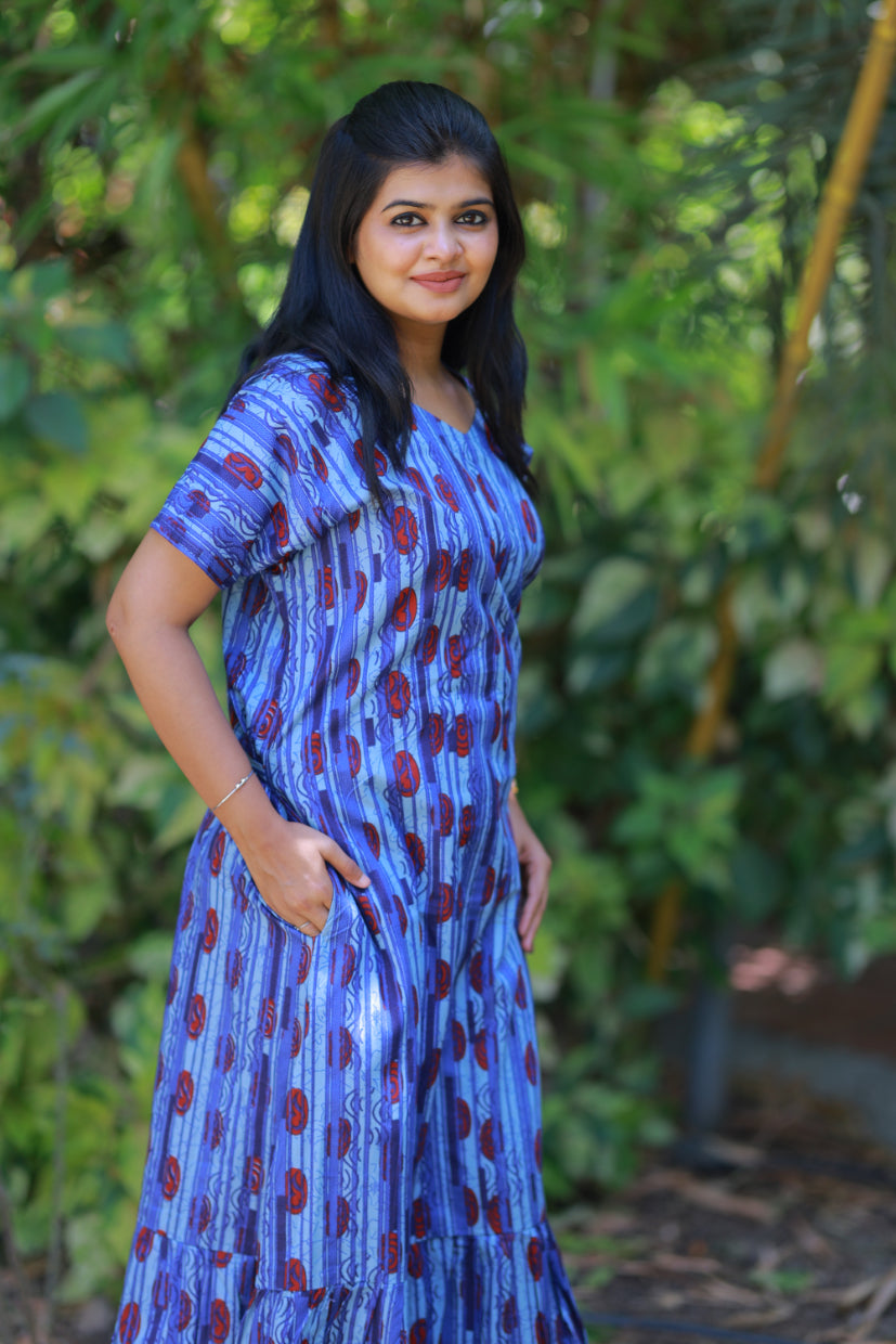 Drak Purple With Blue Midi gown Nighty
