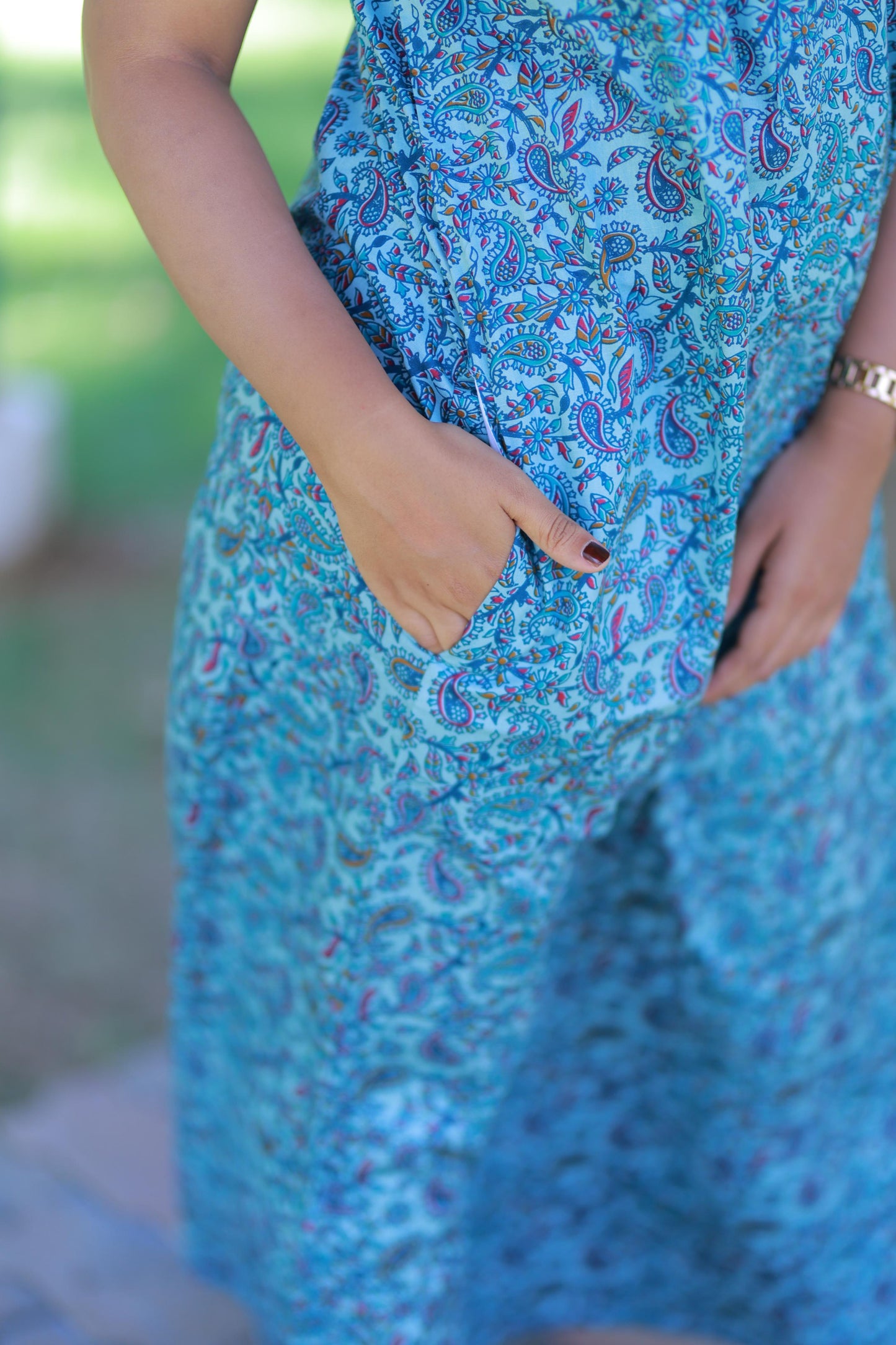 Sky Blue with Dark Purple Floral Design  Piping Zip Nighty