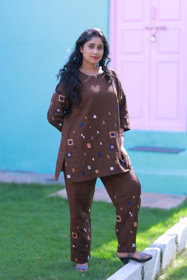 Trendy popcorn Brown co-ord set nightdress