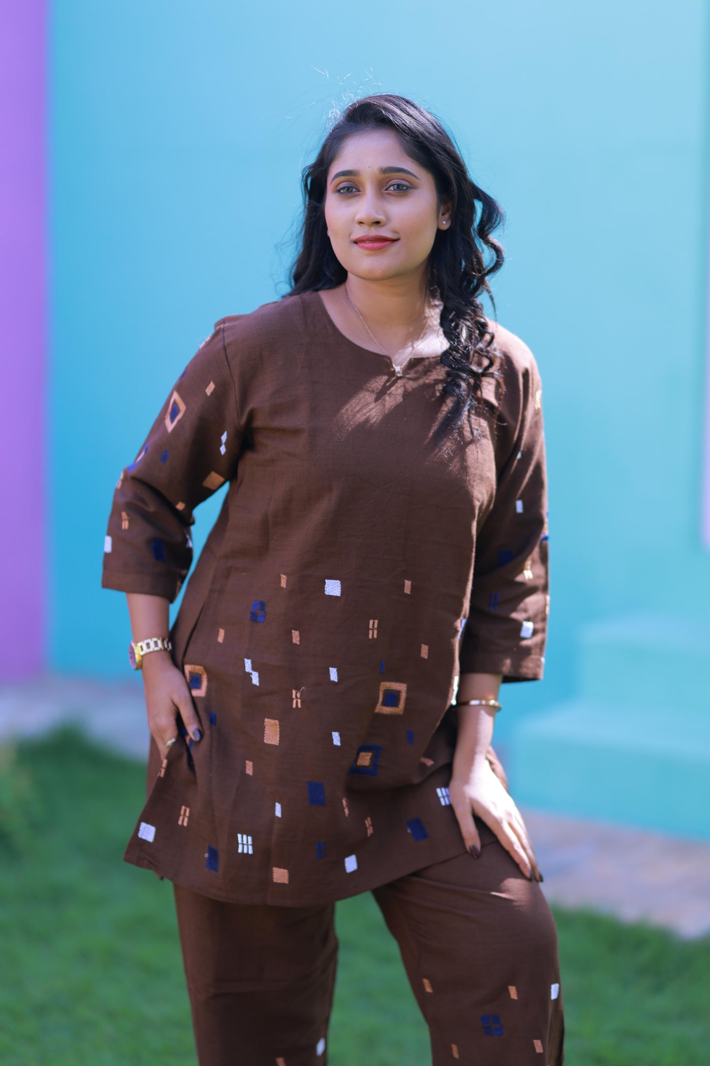 Trendy popcorn Brown co-ord set nightdress