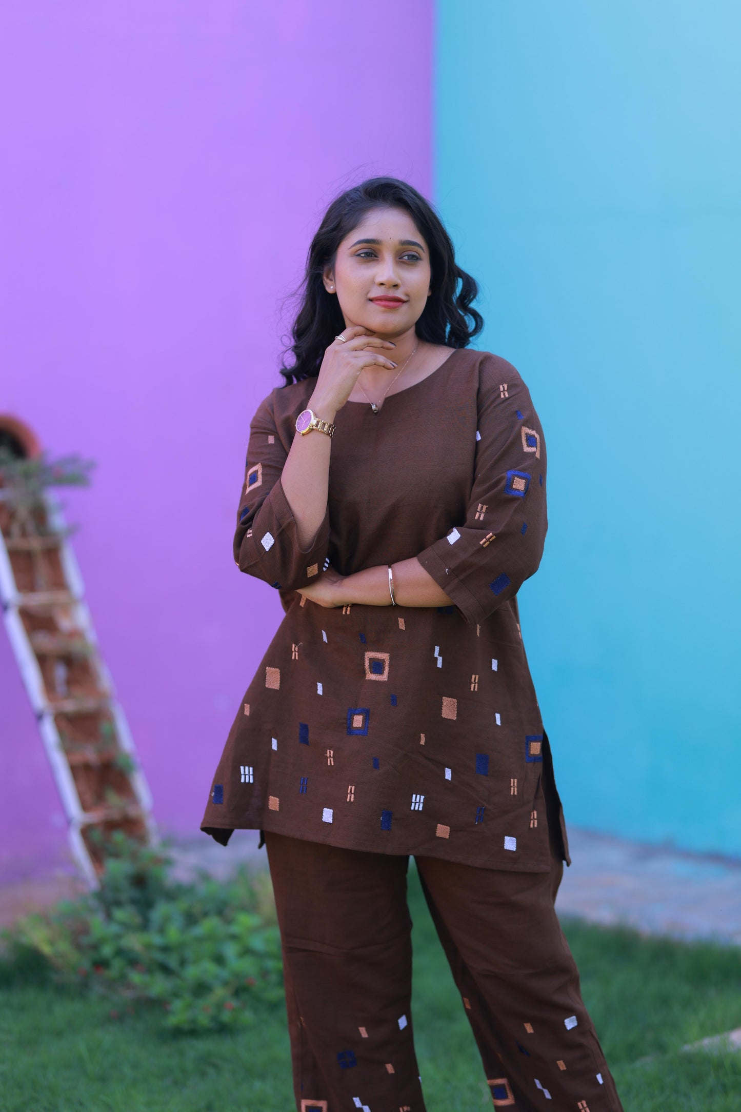 Trendy popcorn Brown co-ord set nightdress