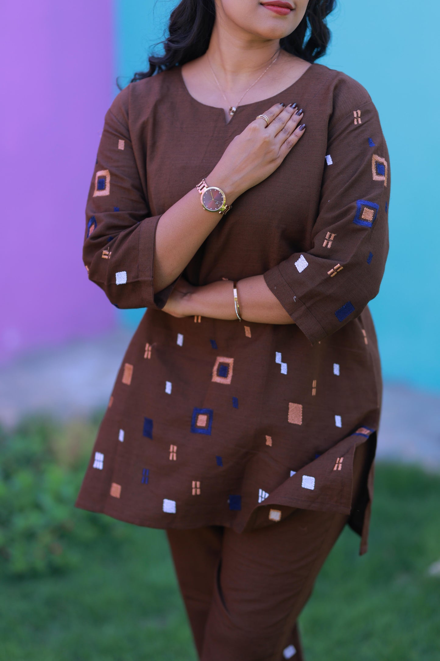 Trendy popcorn Brown co-ord set nightdress