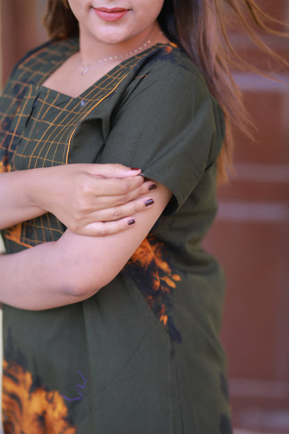 Dark Green With Black Tie and Dye Pyping Zip Nighty