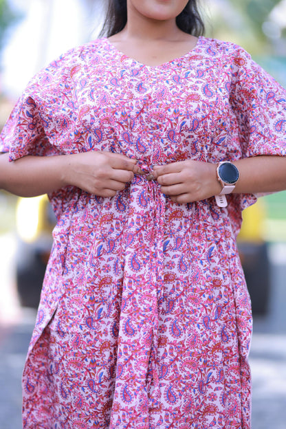 Purple With Pink Kalamkari Design  kaftan with feeding side zip