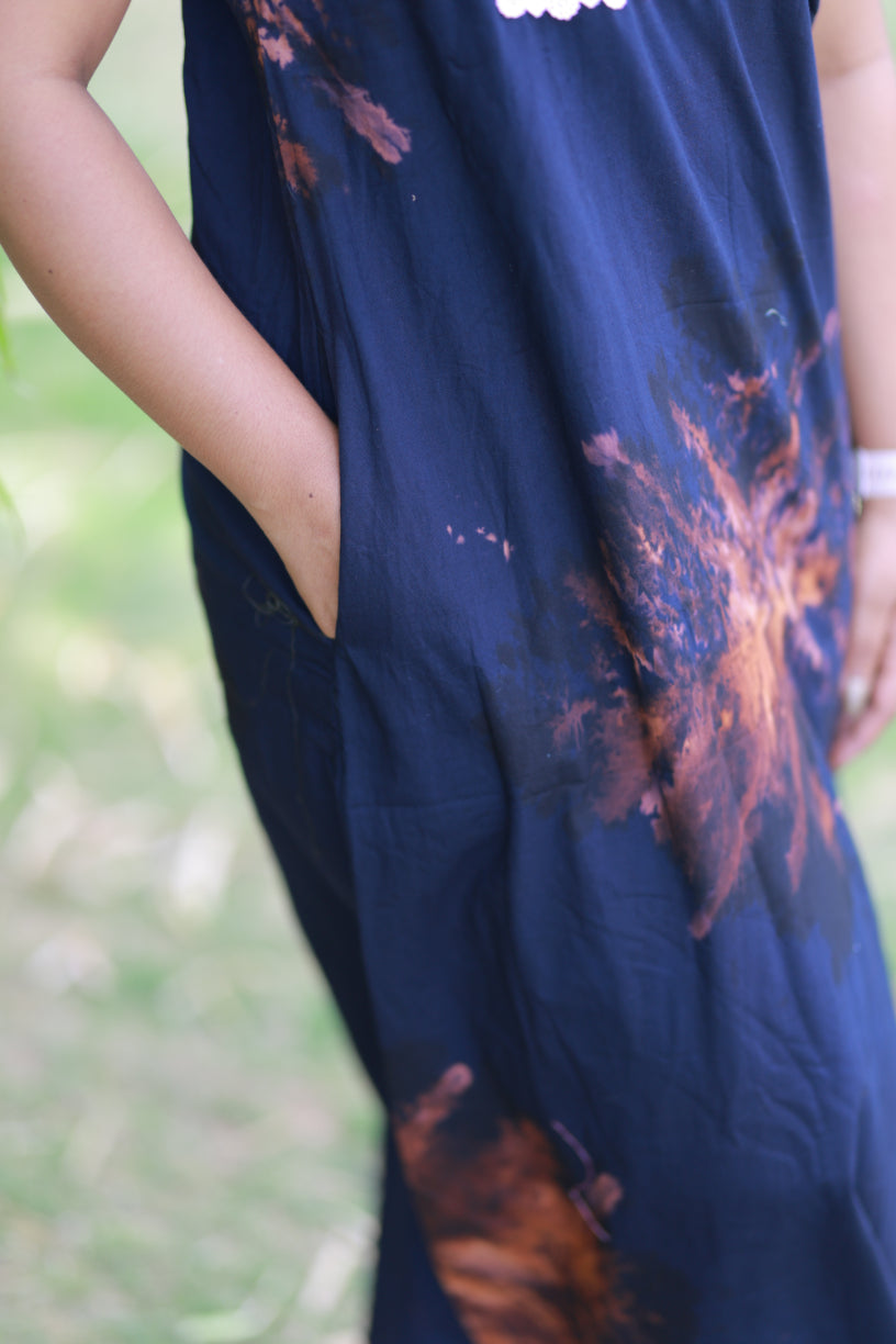 Navy Blue with Brown Lace Model  Tie And Dye Zip Nighty