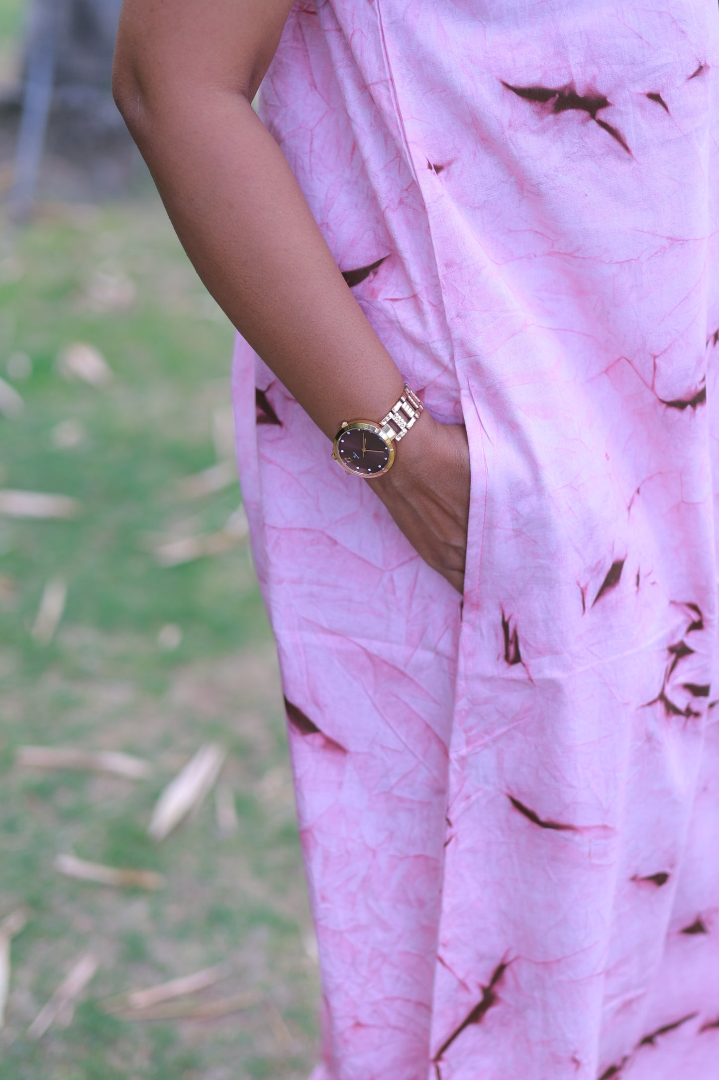 Peach With Maroon  Tie and Dye Design Without Zip Nighty