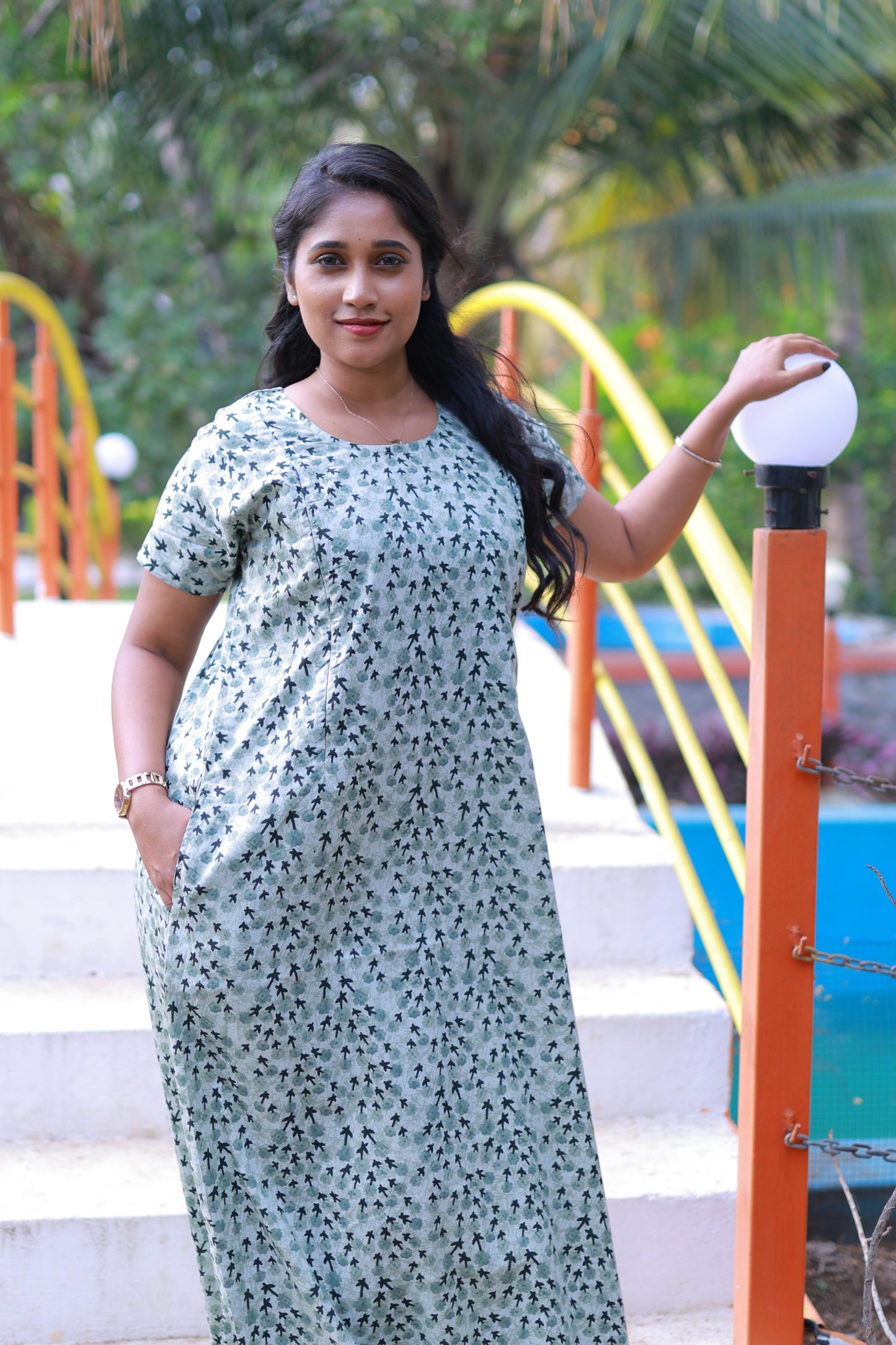 Light Green With Black Vertical Side Zip Feeding Nighty