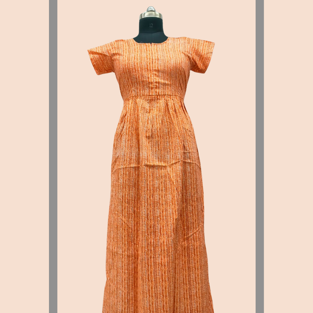 SUPER -Orange With White stripes Frock Type Maxi with invisible zip