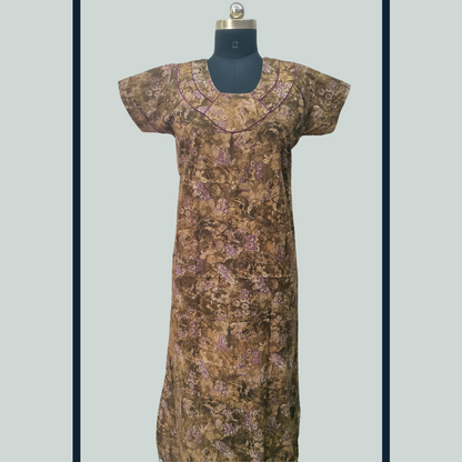 SUPER -  Brown With Violet Digital Print Piping Without Zip Nighty