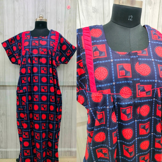 SUPER - Navy Blue With Red Circle Design Fleet Cut With zip Nighty