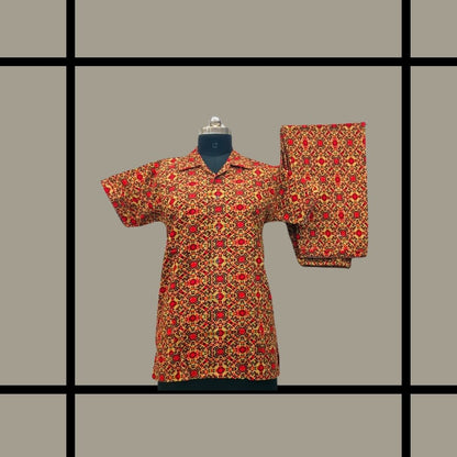 Latest 40s*40s cotton -Red with Sandal digital print with full button collar type Nightdress