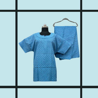 Super -Light blue with dark blue with U neck Nightdress-4xl, 5xl