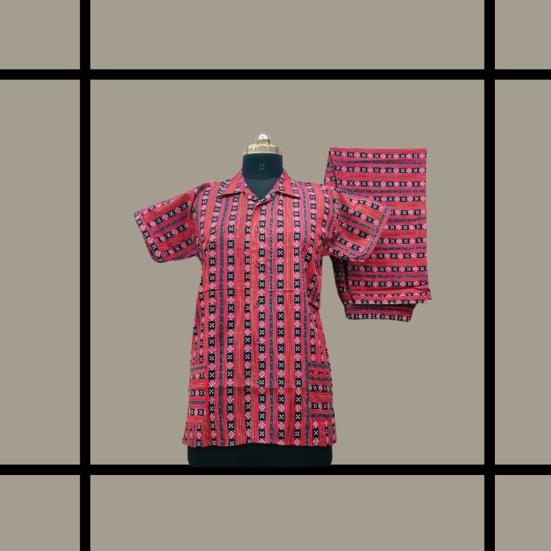 Latest 40s*40s cotton - Red with Black digital print with full button collar type Nightdress