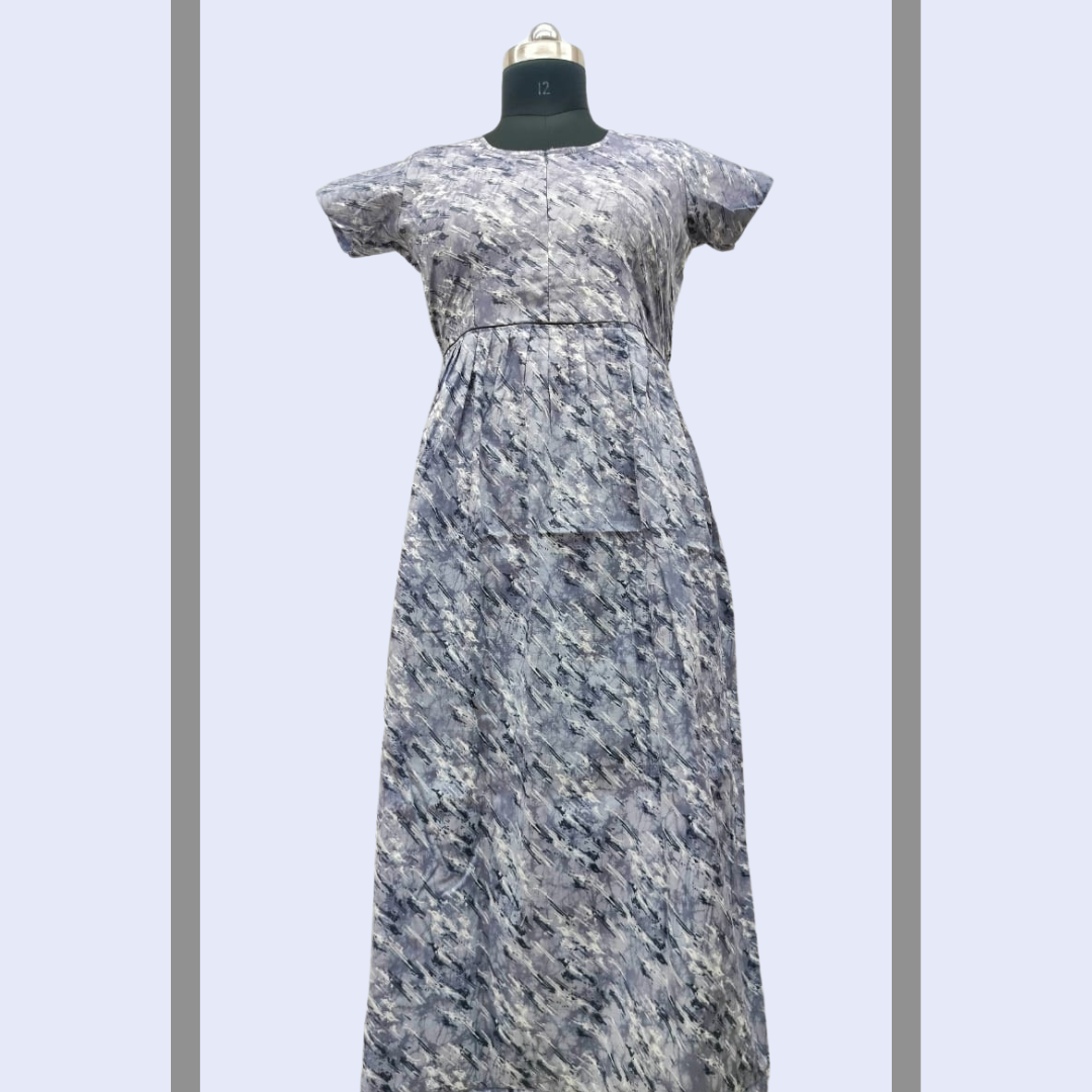 SUPER - Grey With White wavy design Frock Type Maxi with invisible zip