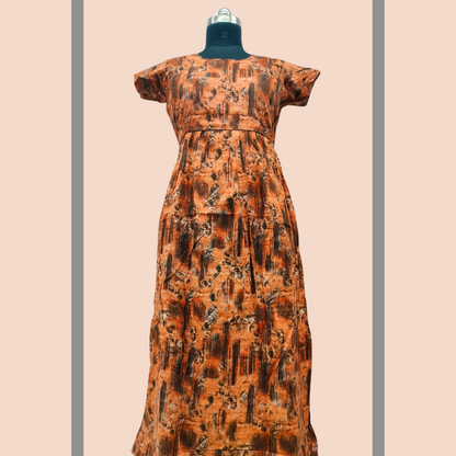 SUPER - Brown With Dark brown digital print design  Frock Type Maxi