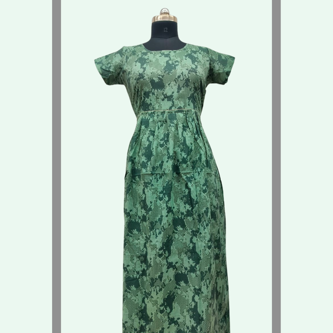 SUPER - Drak green With Light green digital print design  Frock Type Maxi