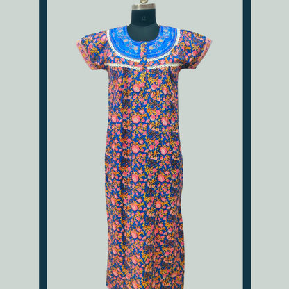 Super SPL - Embroidery Neck- Dark Blue With Pink design Nighty