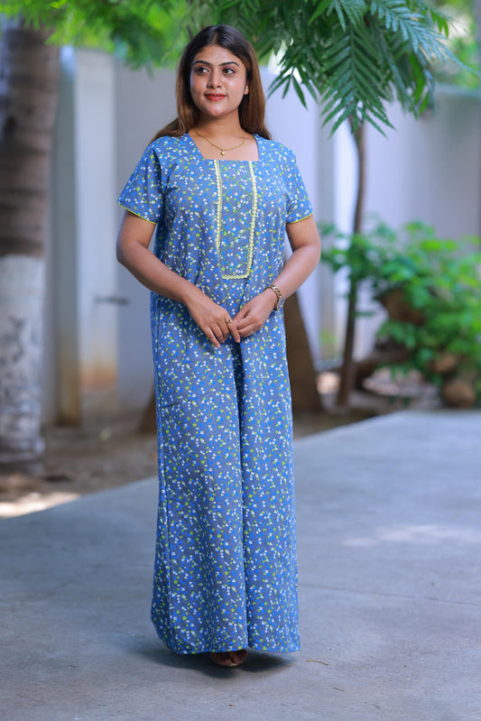 Denim With Flower Design Without Zip Nighty