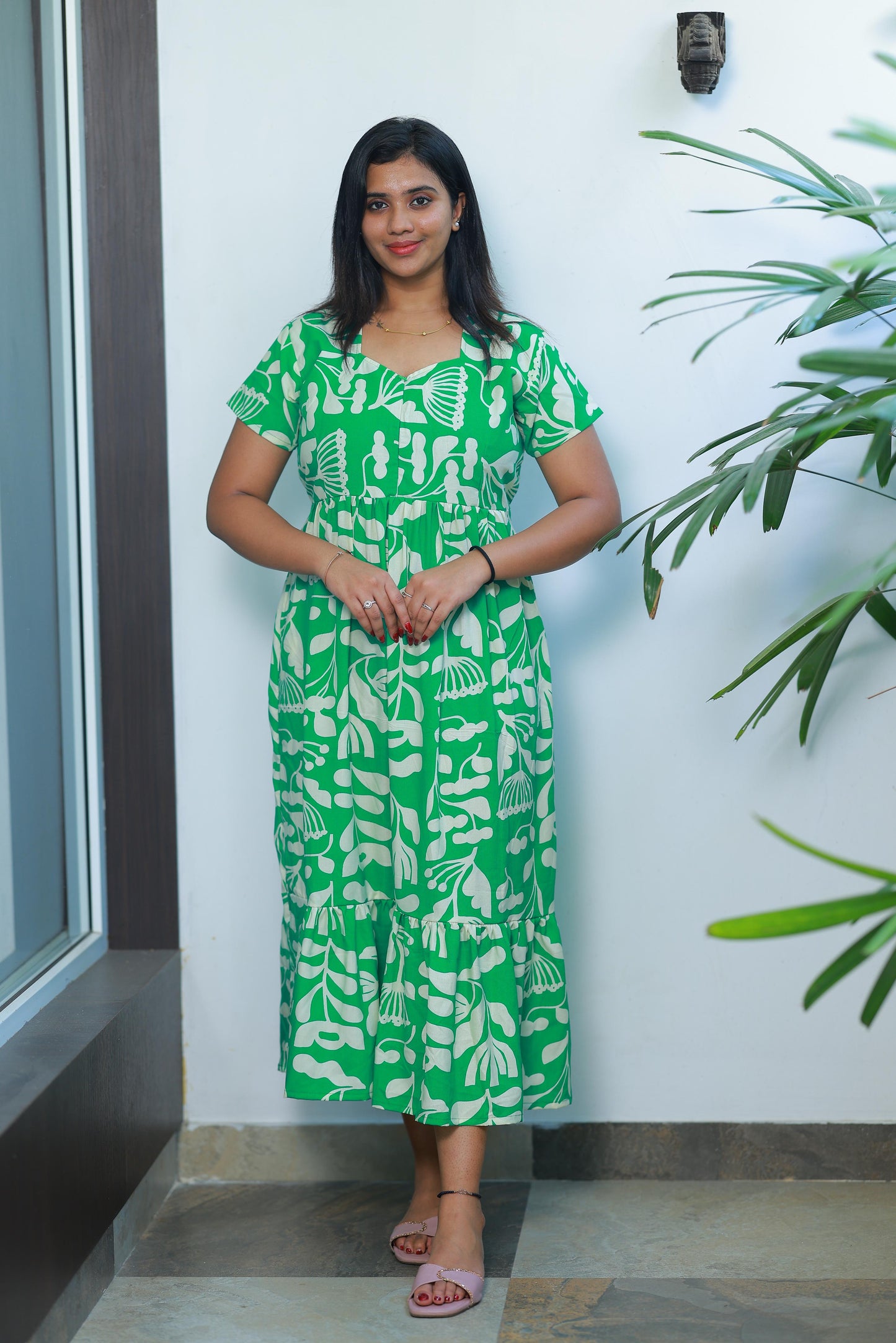 Drak Green with Sandal  Alphine desinge center zip Frock - AHA Nightwears
