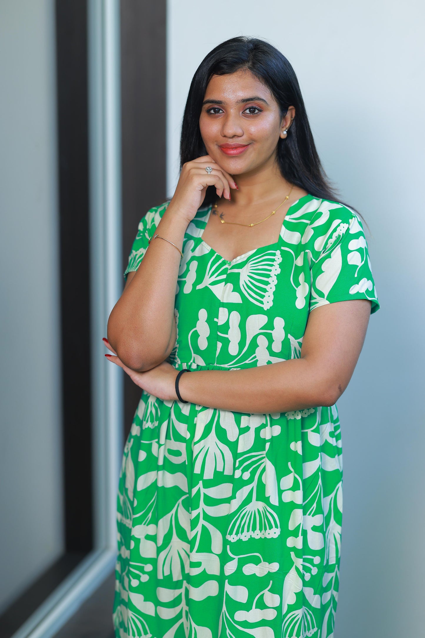 Drak Green with Sandal  Alphine desinge center zip Frock - AHA Nightwears