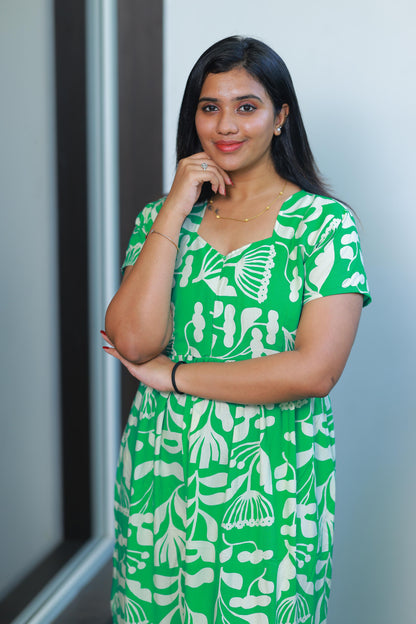 Drak Green with Sandal  Alphine desinge center zip Frock - AHA Nightwears