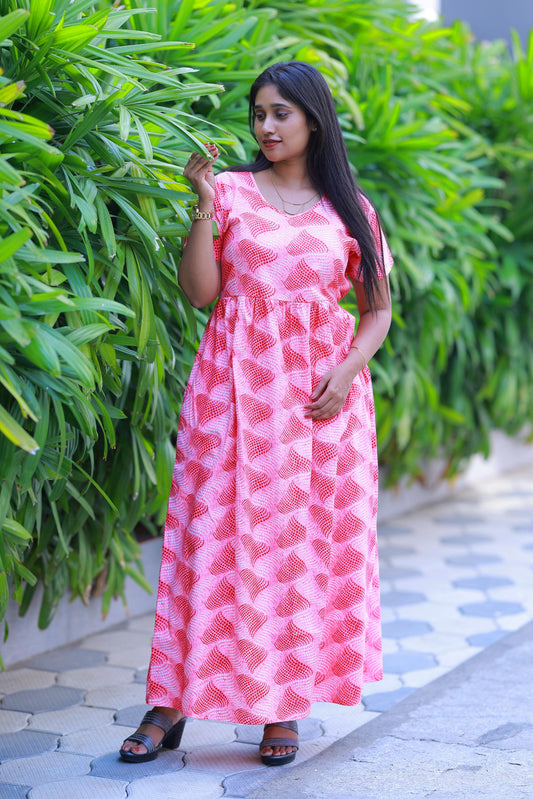 Pink With Rose Floral Design Without zip  Frock