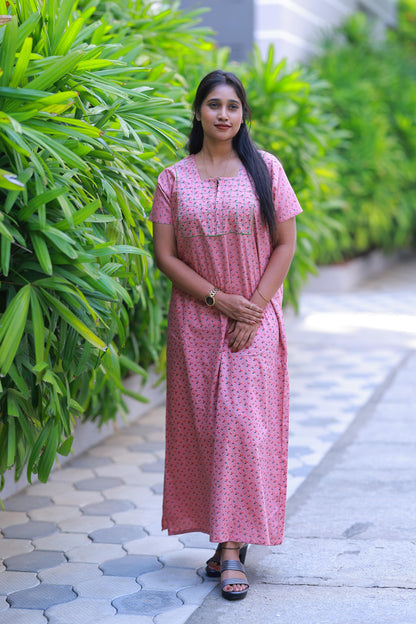 Light Pink with Green floral design Zip Nighty