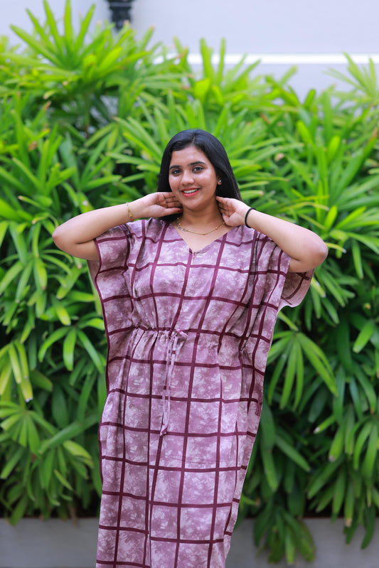Light Purple With Purple Checked Design kaftan center zip