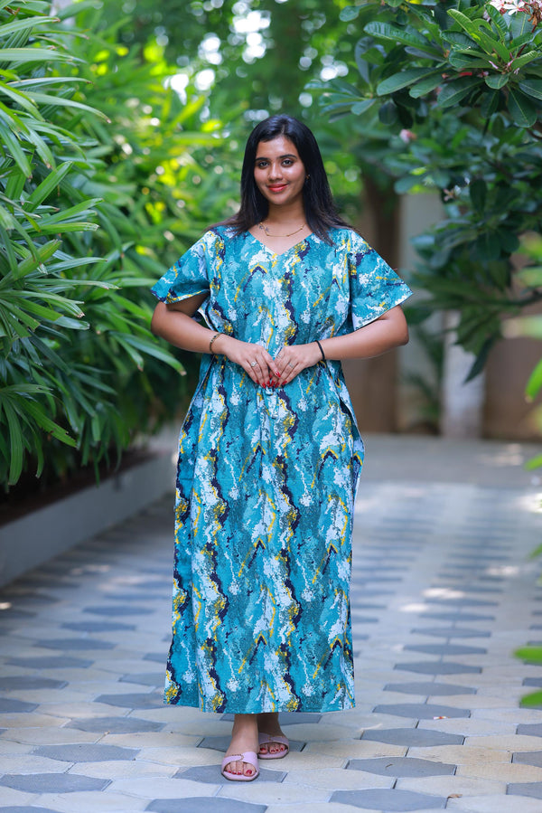 Green Multy Colour cotton kaftan with feeding side zip