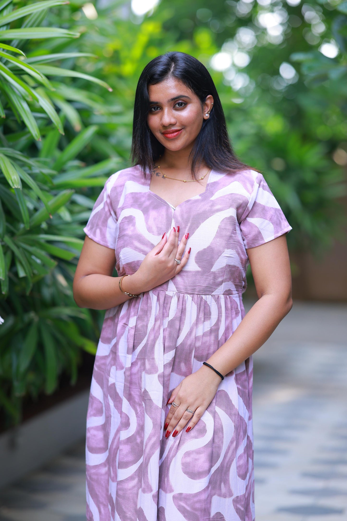 Shade of Brown With Peach design center zip Frock