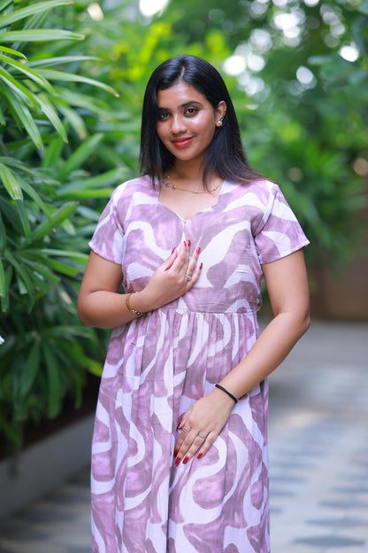 Shade of Brown With Peach design center zip Frock