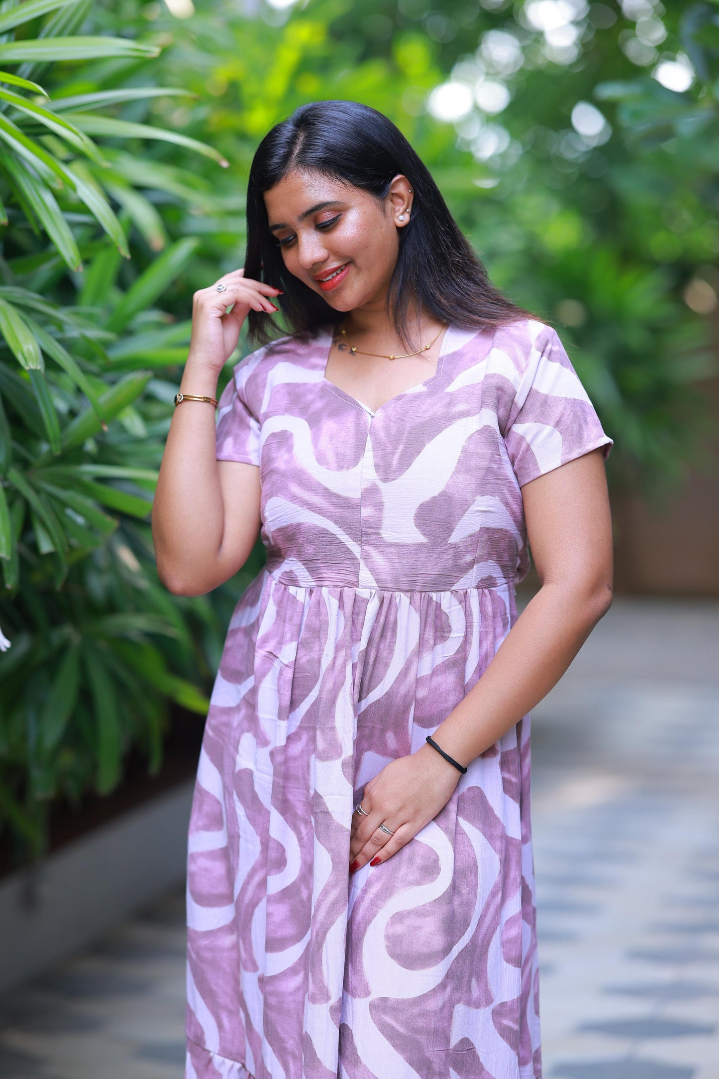 Shade of Brown With Peach design center zip Frock