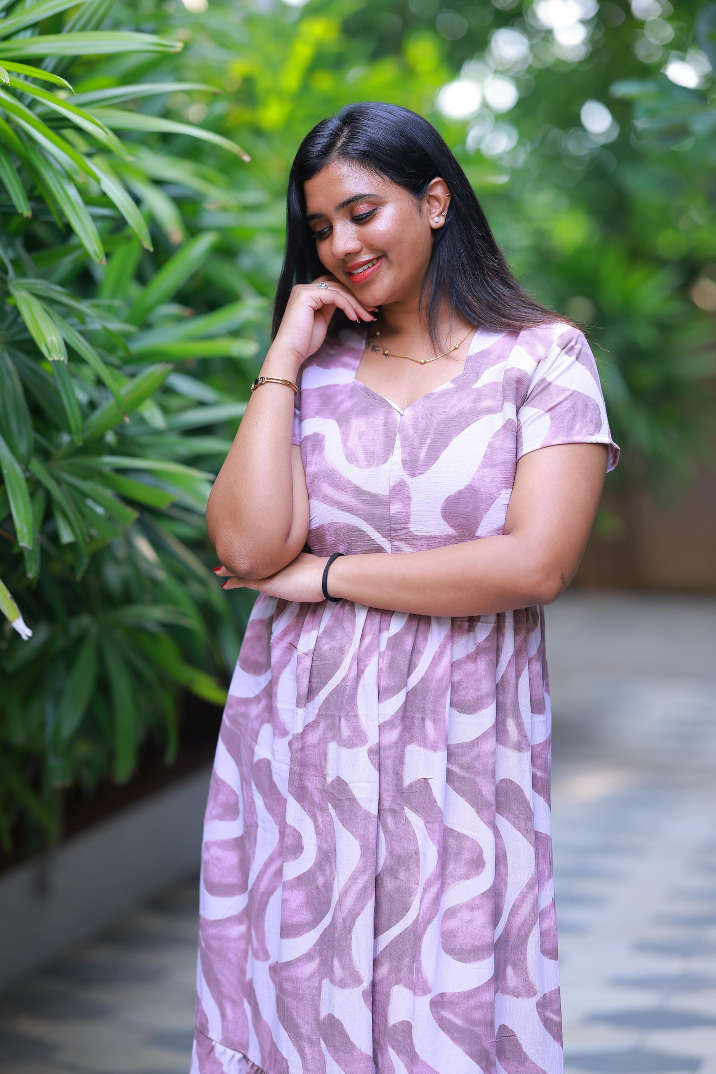 Shade of Brown With Peach design center zip Frock
