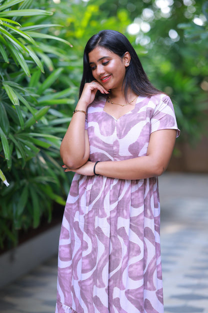 Shade of Brown With Peach design center zip Frock