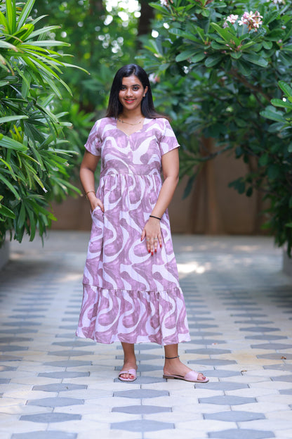 Shade of Brown With Peach design center zip Frock
