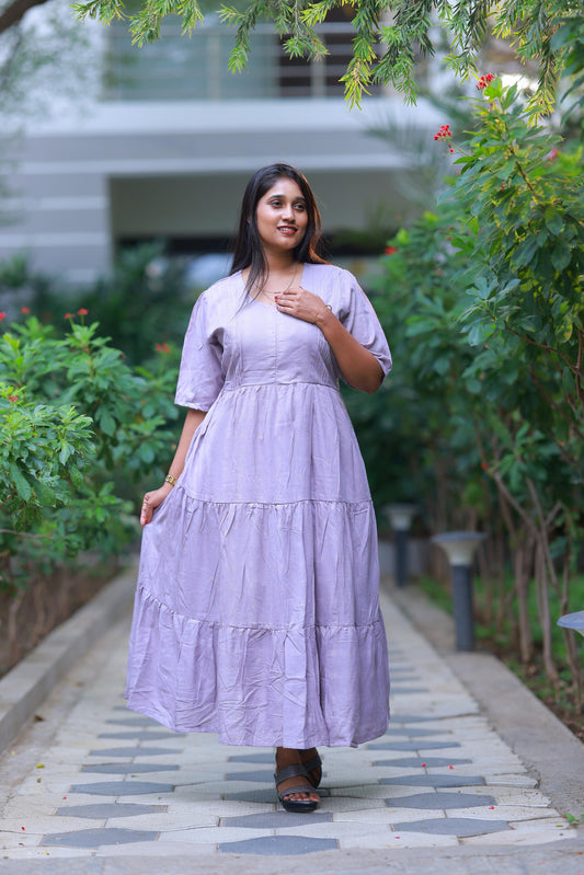 Pure cotton Navy Gray Three Layer frock with center zip